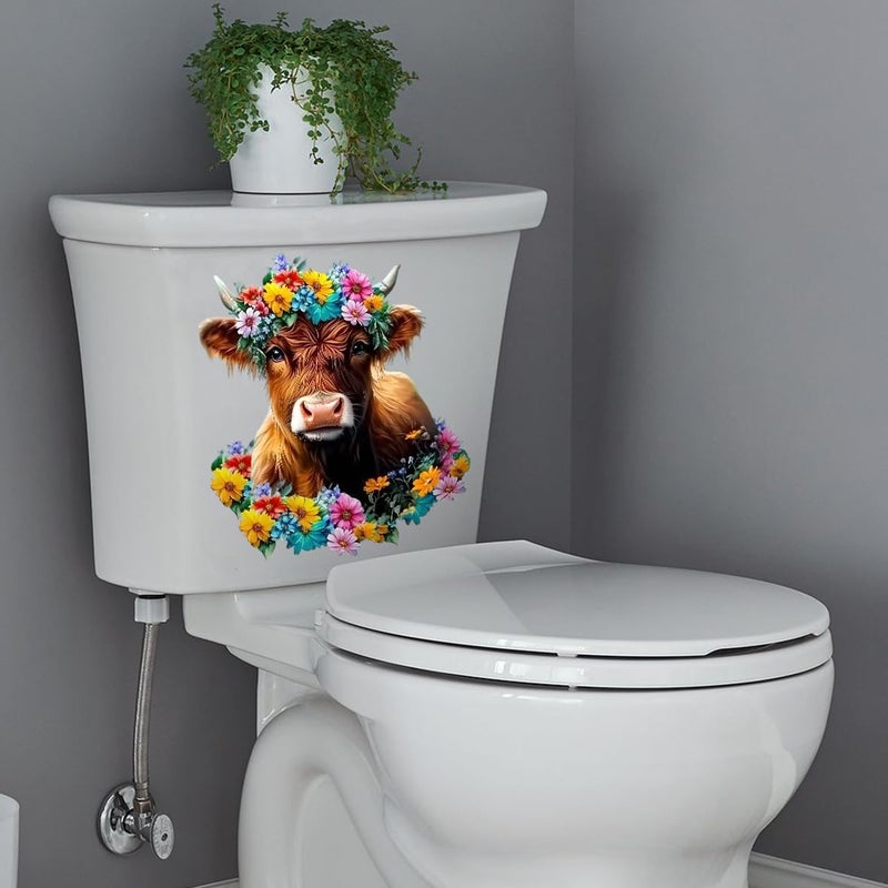 Iprokiu Funny Animal Toilet Seat Cover Decal Waterproof Cartoon Dog Cat Toilet Seat Lid Sticker Dinosaur Duck Washroom Bathroom Decal Home Wall Sticker (Cow) - Image 5